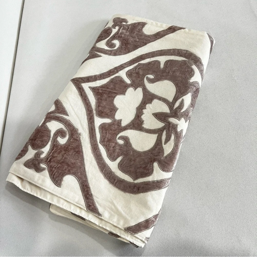 World Market Cream Cotton Brown Velvet Asymmetric Design Table Runner 70